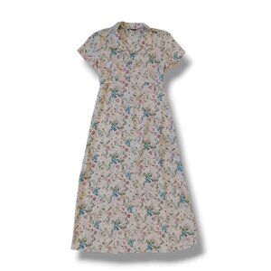 Vintage Maurices Floral Maxi Dress Pink 90s Short Sleeve Boho Summer Size 11